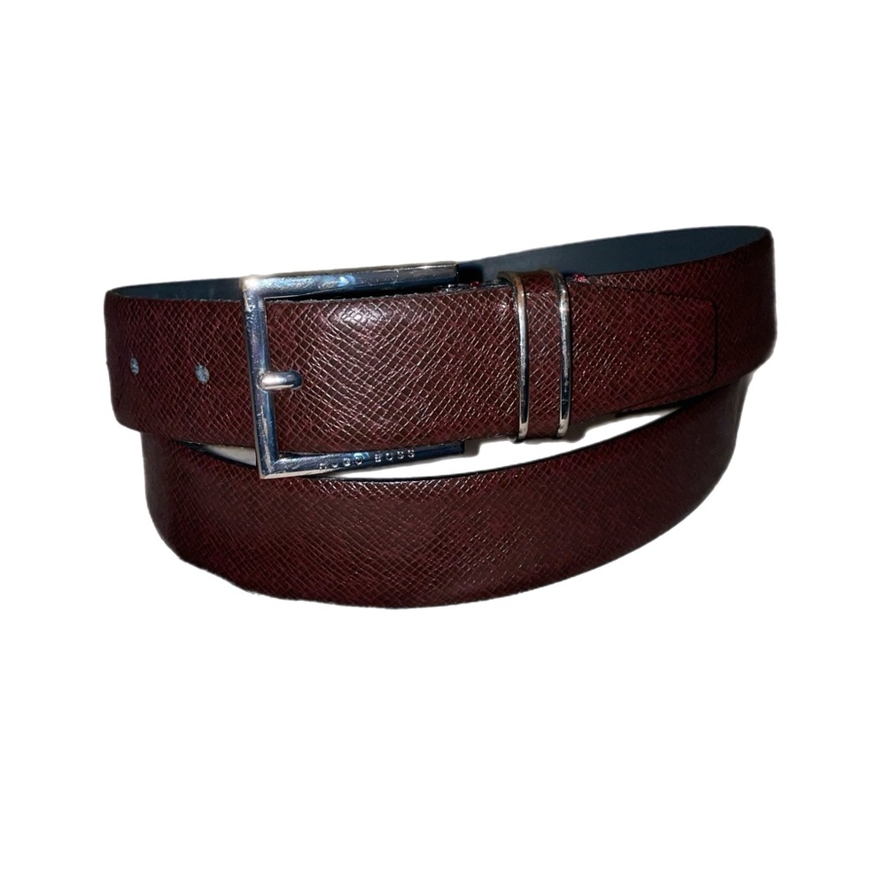 HUGO BOSS Textured Brown Leather belt handmade in Italy 38